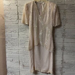 *Vintage* Laurence Kazar Ivory Beaded Sequin Wedding Silk Dress  PS